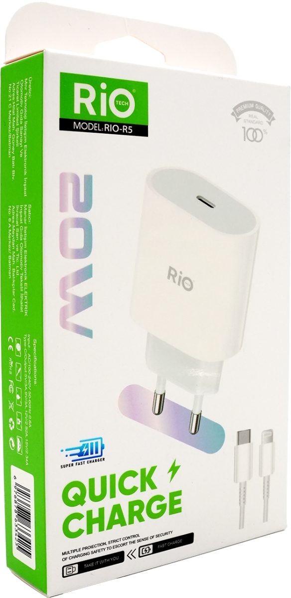 20W iPhone Hızlı Şarj Seti USB-C Adaptör + Lightning Kablo Avantajlı Paket RİO