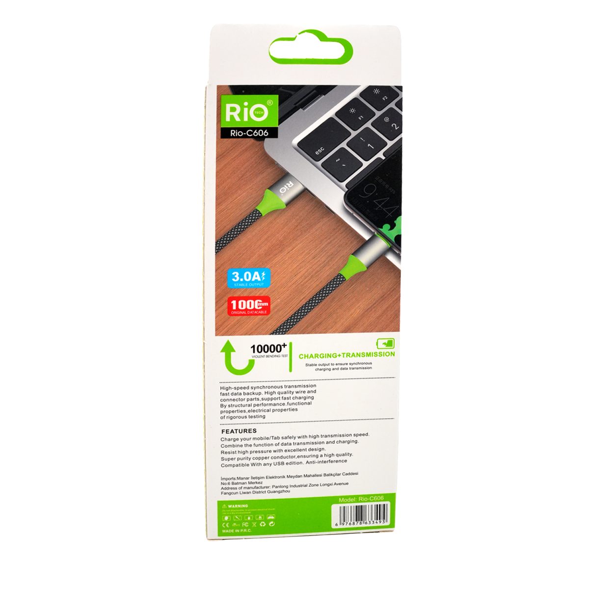 RİO 3,0A USB-A TO TYPE-C KABLO DAYANIKLI KABLO TASARIMI VE HIZLI ŞARJ ÖZELLİĞİ İLE