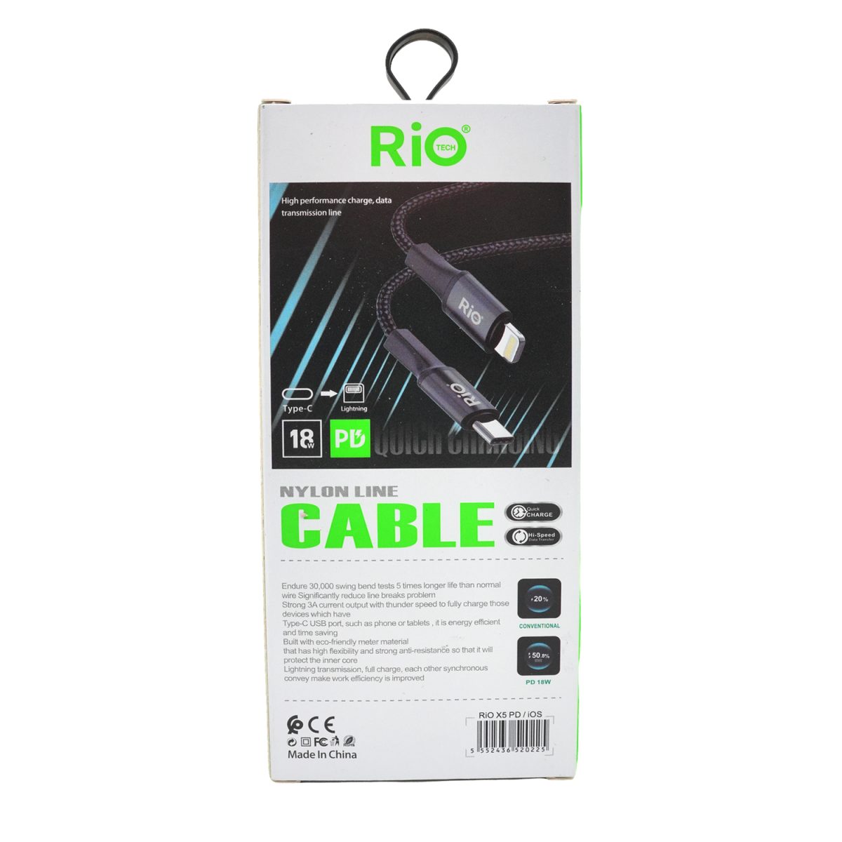RİO TYPE-C TO LİGHTNİNG İPLİ KABLO TASARIMI VE 3A TURBO HZILI IPHONE ŞARJ KABLOSU
