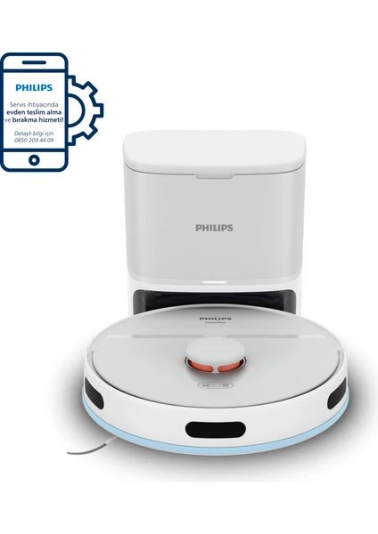 Philips XU2100/20 2000 Serisi Islak Kuru Moplu İstasyonlu Robot Süpürge, HomeRun Uygulaması, LDS Radar Navigasyon, Beyaz