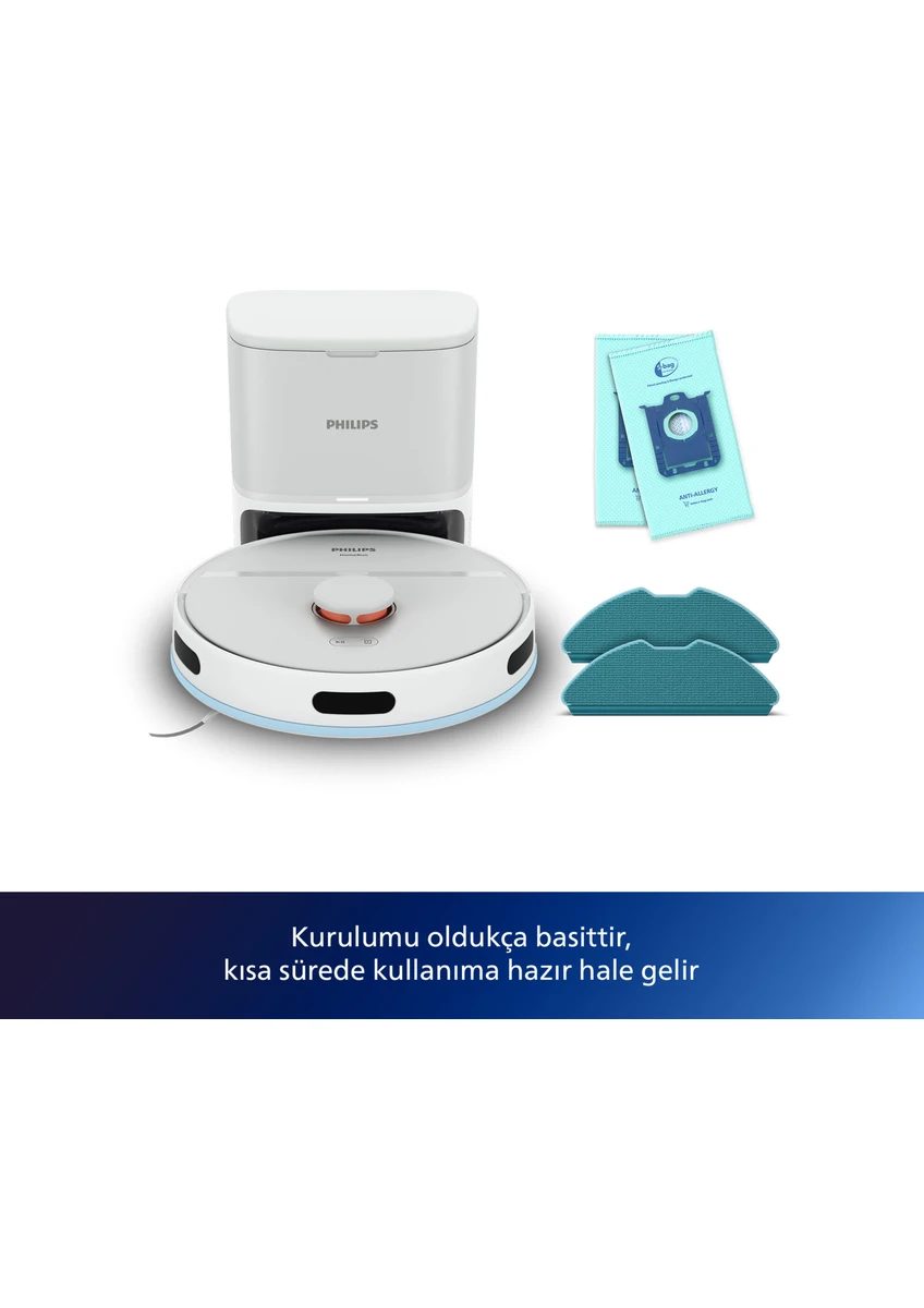 Philips XU2100/20 2000 Serisi Islak Kuru Moplu İstasyonlu Robot Süpürge, HomeRun Uygulaması, LDS Radar Navigasyon, Beyaz