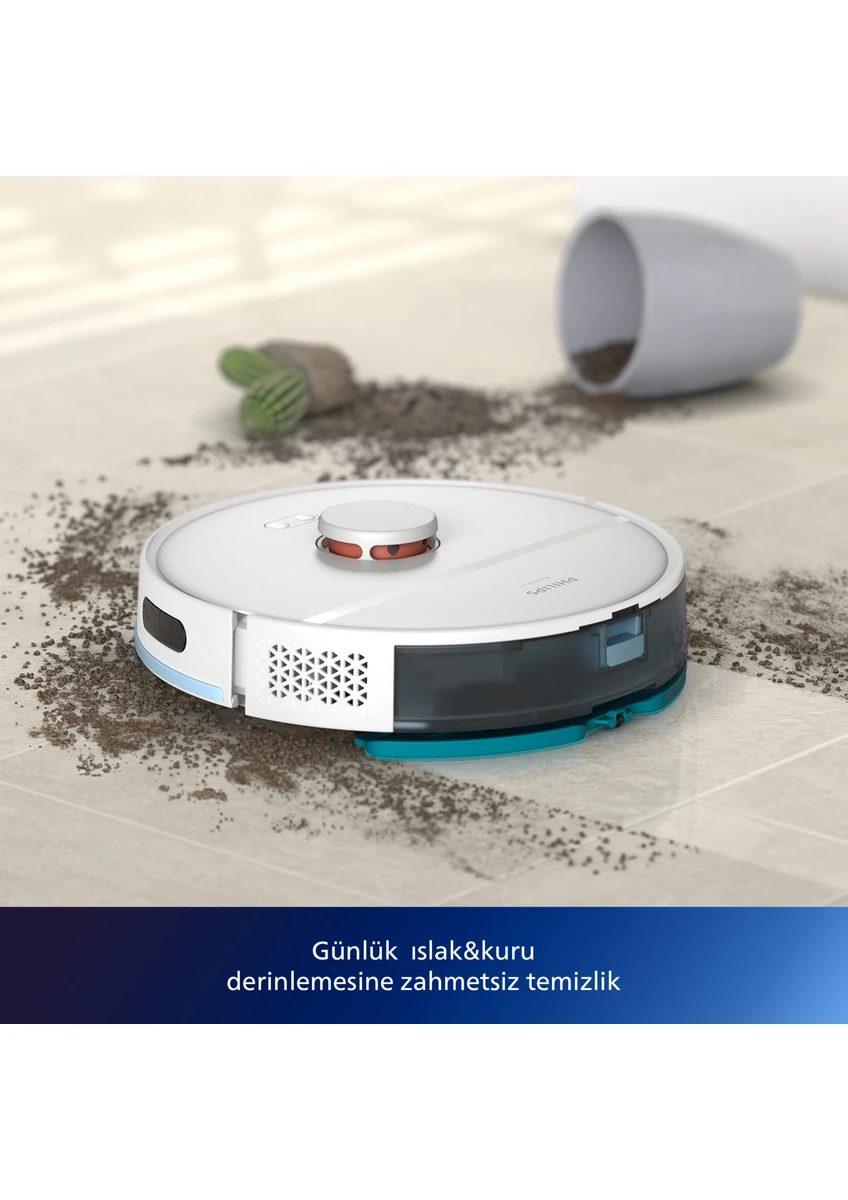 Philips XU2100/20 2000 Serisi Islak Kuru Moplu İstasyonlu Robot Süpürge, HomeRun Uygulaması, LDS Radar Navigasyon, Beyaz