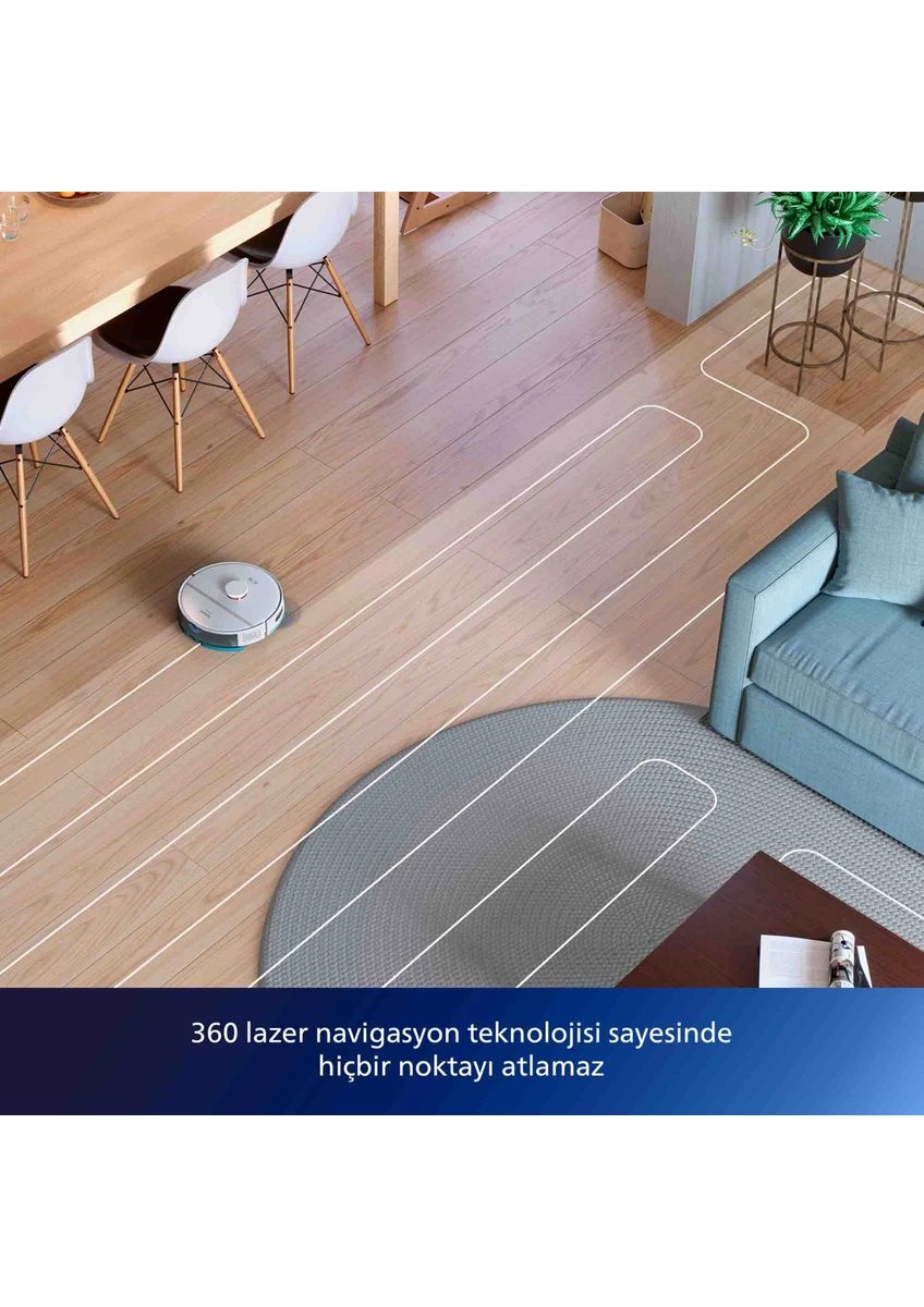 Philips XU2100/20 2000 Serisi Islak Kuru Moplu İstasyonlu Robot Süpürge, HomeRun Uygulaması, LDS Radar Navigasyon, Beyaz