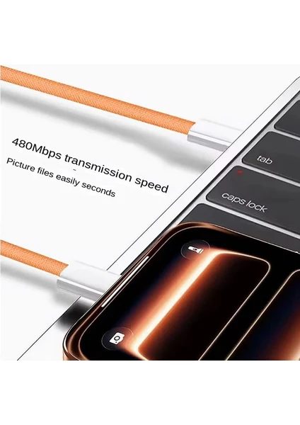 İPHONE ÖZEL TURUNCU TYPE-C ŞARJ KABLOSU 15 / 16 / 17 - DÜZ - PRO - PRO MAX