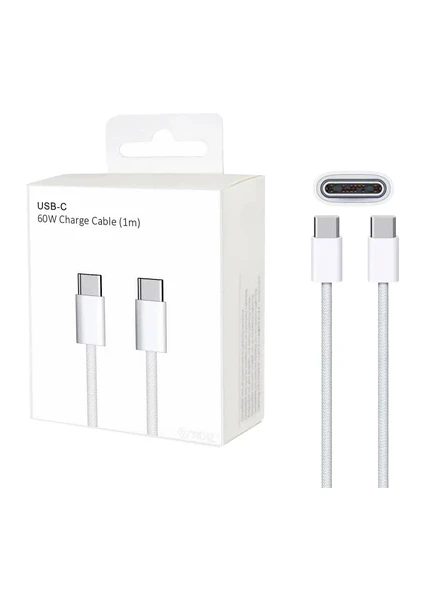 60W iPhone Uyumlu 17 / 17 Pro / 17 Air / 17 Pro Max 15 - 16 - Pro - Pro Max Hasır 1 Metre Hızlı Şarj Kablosu Type-C