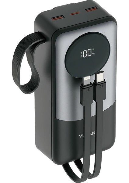 Venandin PWB30A1 30.000 Mah 22,5W Hızlı Şarj Powerbank – Dahili Type-C ve Lightning Kablolu, Qc 3.0, Dijital Ekranlı