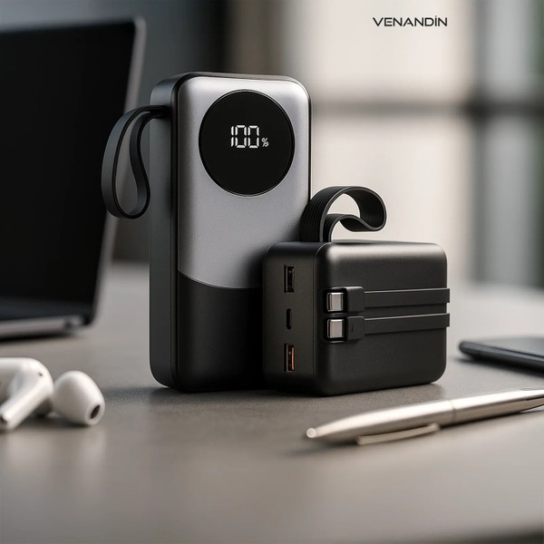 Venandin PWB30A1 30.000 Mah 22,5W Hızlı Şarj Powerbank – Dahili Type-C ve Lightning Kablolu, Qc 3.0, Dijital Ekranlı