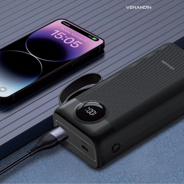 Venandin PWB10D1 10.000 Mah 22,5W Hızlı Şarj Powerbank – Dahili Type-C ve Lightning Kablolu, Qc 3.0, Dijital Ekranlı