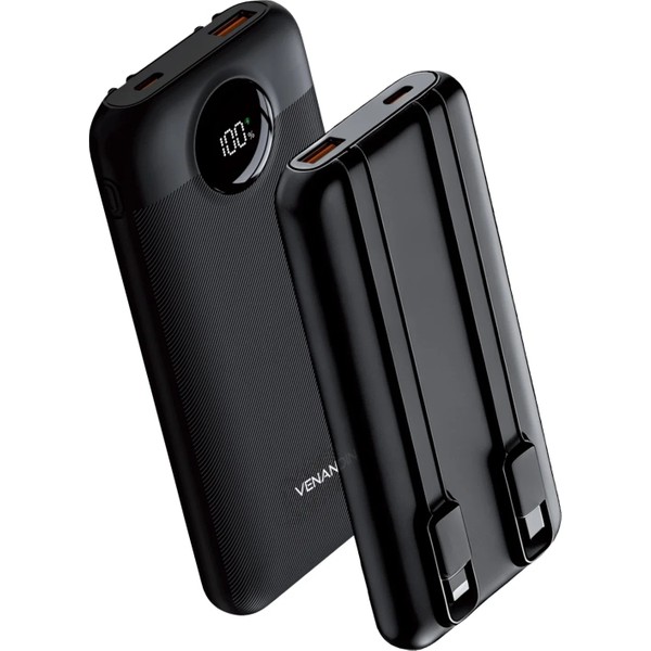 Venandin PWB10D1 10.000 Mah 22,5W Hızlı Şarj Powerbank – Dahili Type-C ve Lightning Kablolu, Qc 3.0, Dijital Ekranlı