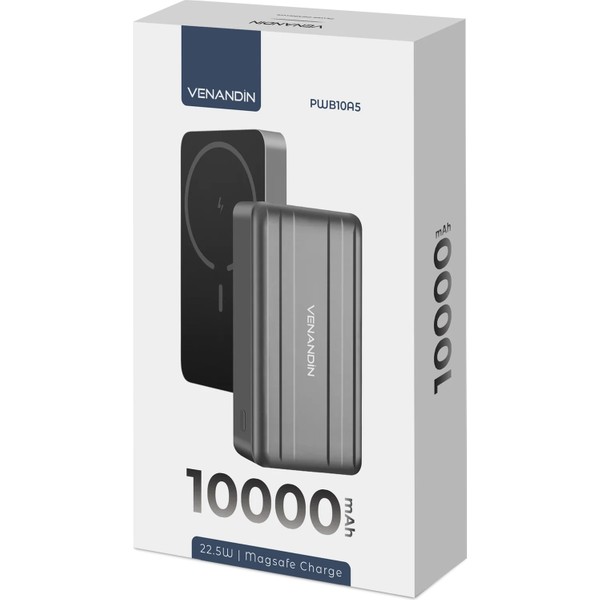 Venandin PWB10A5 10.000 Mah Magsafe Uyumlu Powerbank – 15W Manyetik Kablosuz ve 22,5W Kablolu Hızlı Şarj, Qc 3.0