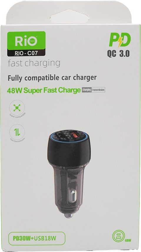 RİO 3.0 48W ARAÇ ŞARJMATİK USB-A VE TYPE-C ÇIKIŞLI ÇAKMAKLIK GİRİŞLİ ARAÇ ŞARJ ADAPTÖRÜ