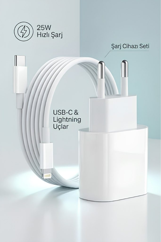 25W Iphone Uyumlu Hızlı Şarj Aleti Adaptör + Kablo 11/12/13/14 Telefon Tüm Modelleri