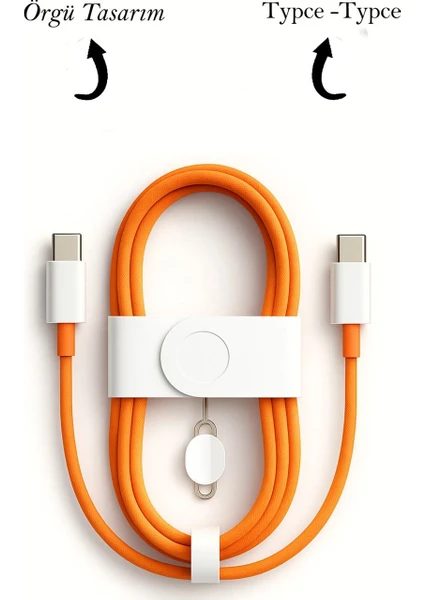 60W iPhone Uyumlu iPhone 17 / 17 Pro / 17 Air / 17 Pro Max Uyumlu Hasır 1 Metre Hızlı Şarj Kablosu Type-C To Type-C